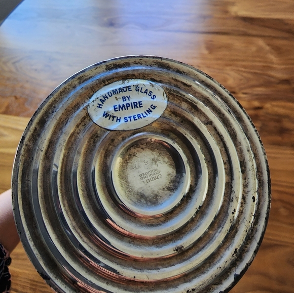 Vtg Empire Aqua/Blue Glass 18" Swung vase with Sterling Weighted base Rare - Picture 9 of 12